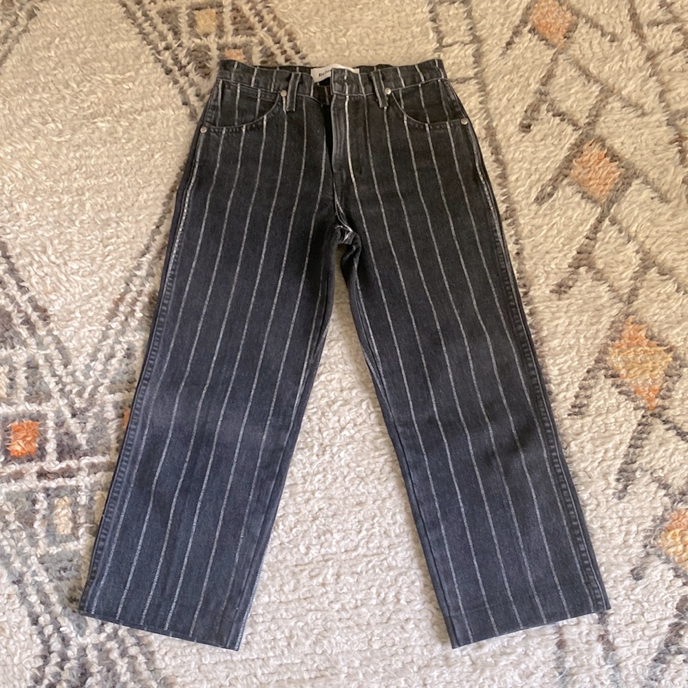 Pinstripe denim black and white jeans. Reformation brand so 25